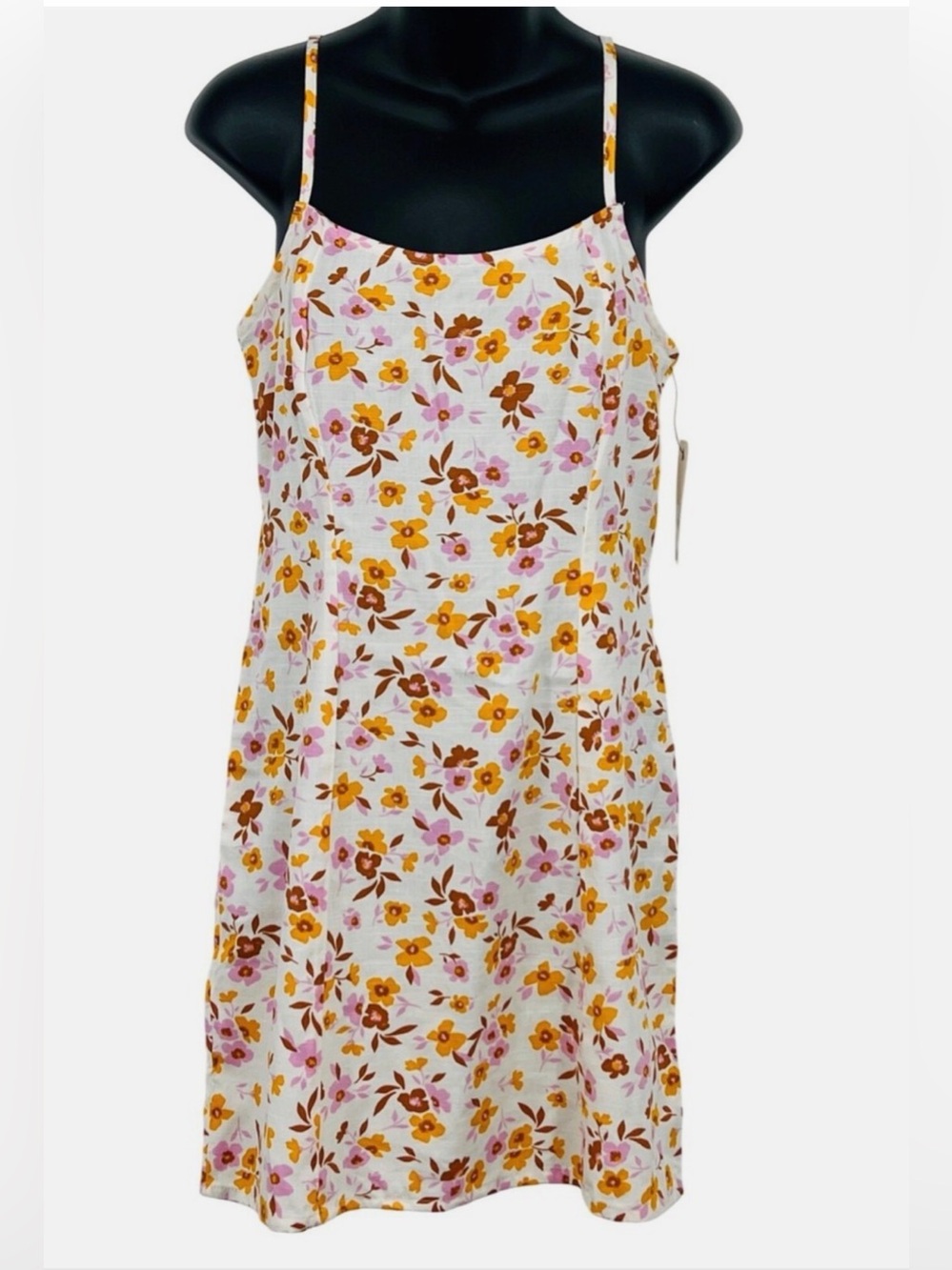 Billabong Stay Awhile Womens Mini Dress Floral Medium Sundress Pink Orange Zip